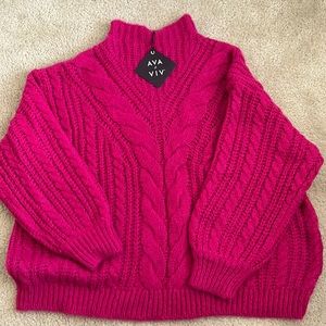 NWT Ava & Viv bright pink crewneck knit pullover sweater size 1X